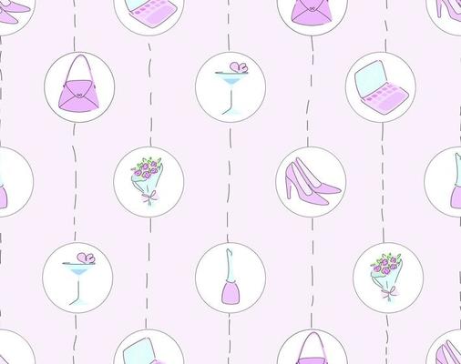 Seamless pattern with pumps and handbags in pink colors. Vector illustration for stunning glamorous backgrounds.