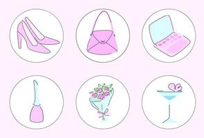 A  vector set of elegant social media highlights with feminine content.