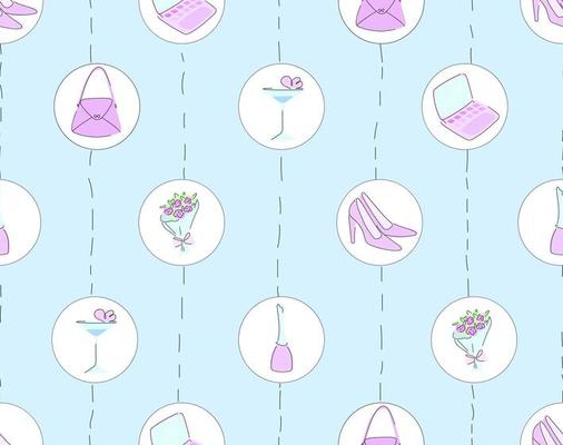 Seamless pattern with pumps and handbags in pink colors. Vector illustration for stunning glamorous backgrounds.