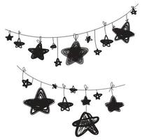 Monochrome vector set of Christmas garlands with different stars.