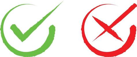 Rough Green Tick and Red Cross Symbol, Sign vector