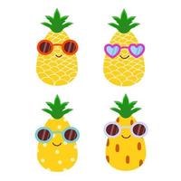 pineapple characters with sunglasses illustration vector