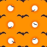 Halloween seamless pattern background. Flying bats and bloody moon isolated on orange for design halloween invitations, cards, menu. Vector cartoon illustration