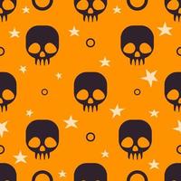 Halloween seamless pattern background. Abstract skull and stars isolated on orange for design halloween invitations, cards, menu. Vector cartoon illustration