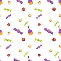 Halloween cartoon sweets seamless pattern. Modern design for textile, fabric, festive wrapping paper, prints, wallpaper etc. Flat vector texture isolated on white background