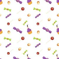 Halloween cartoon sweets seamless pattern. Modern design for textile, fabric, festive wrapping paper, prints, wallpaper etc. Flat vector texture isolated on white background