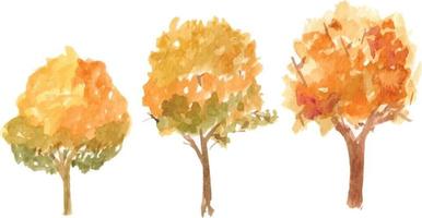 Vector hand drawn autumn tree watercolor illustration on white background.