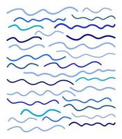 Vector set of blue waves. Curved lines of various shapes.