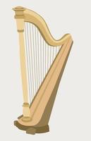 Harp. Plucked stringed musical instrument, consists of two frames located at an angle, between which many strings are stretched. vector