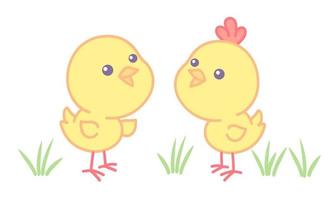 Vector illustration of two chicks in kawaii style