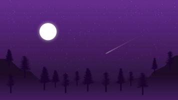 night landscape scene with full moon and shiny stars in dark sky background