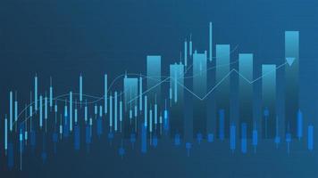 concepto de gráfico de negociación del mercado de valores y criptomonedas. velas y gráfico de barras con indicador de volumen muestran dinero digital o estadísticas financieras y gestión de ingresos comerciales sobre fondo azul vector