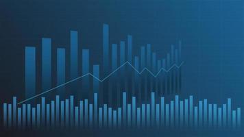 concepto de gráfico de negociación del mercado de valores y criptomonedas. gráfico de barras con indicador de volumen que muestra dinero digital o estadísticas financieras y gestión de ingresos comerciales sobre fondo azul vector