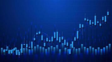 concepto de situación económica. las estadísticas de negocios financieros con gráfico de barras y gráfico de velas muestran el precio del mercado de valores y el cambio de divisas en el fondo azul vector