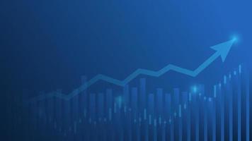 stock market and cryptocurrency trading chart concept. candlestick and bar graph with volume indicator show digital money or financial statistics and business earning management on blue background vector