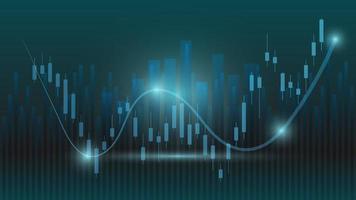 Financial business statistics with bar graph and candlestick chart show stock market price and currency exchange on dark green background vector