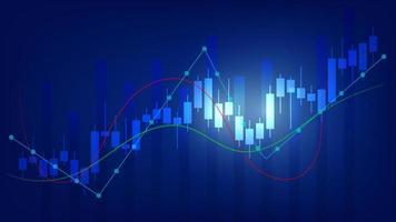 Financial business statistics with bar graph and candlestick chart show stock market price and effective earning on blue background vector