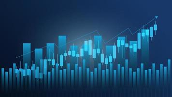 concepto de gráfico de negociación del mercado de valores y criptomonedas. velas y gráfico de barras con indicador de volumen muestran dinero digital o estadísticas financieras y gestión de ingresos comerciales sobre fondo azul vector