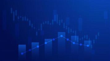 Financial business statistics with bar graph and candlestick chart show stock market price and effective earning on blue background vector