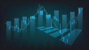 las estadísticas de negocios financieros con gráfico de barras y gráfico de velas muestran el precio del mercado de valores y el cambio de divisas en un fondo verde oscuro vector