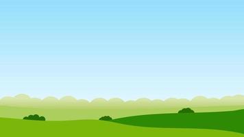e landscape cartoon scene with green trees on hills and summer blue sky background vector