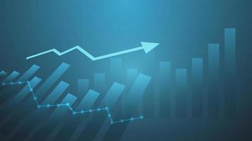 concepto de gráfico de negociación del mercado de valores y criptomonedas. velas y gráfico de barras con indicador de volumen muestran dinero digital o estadísticas financieras y gestión de ingresos comerciales sobre fondo azul vector