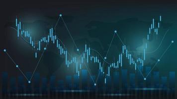 Financial business statistics with bar graph and candlestick chart show stock market price and currency exchange on dark green background vector