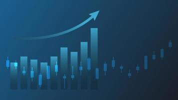stock market and cryptocurrency trading chart concept. candlestick and bar graph with volume indicator show digital money or financial statistics and business earning management on blue background vector