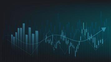 las estadísticas de negocios financieros con gráfico de barras y gráfico de velas muestran el precio del mercado de valores y el cambio de divisas en un fondo verde oscuro vector