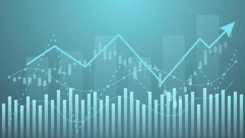 concepto de situación económica. las estadísticas de negocios financieros con gráfico de barras y gráfico de velas muestran el precio del mercado de valores y el cambio de divisas en el fondo verde vector