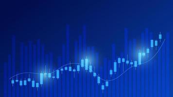 concepto de gráfico de negociación del mercado de valores y criptomonedas. velas y gráfico de barras con indicador de volumen muestran dinero digital o estadísticas financieras y gestión de ingresos comerciales sobre fondo azul vector