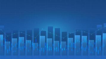 stock market and cryptocurrency trading chart concept. candlestick and bar graph with volume indicator show digital money or financial statistics and business earning management on blue background vector