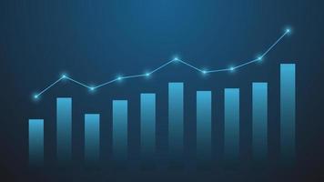 concepto de gráfico de negociación del mercado de valores y criptomonedas. gráfico de barras con indicador de volumen que muestra dinero digital o estadísticas financieras y gestión de ingresos comerciales sobre fondo azul vector