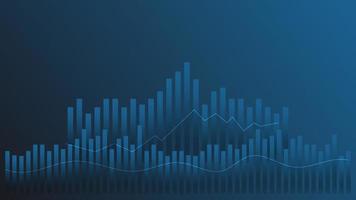 concepto de gráfico de negociación del mercado de valores y criptomonedas. gráfico de barras con indicador de volumen que muestra dinero digital o estadísticas financieras y gestión de ingresos comerciales sobre fondo azul vector