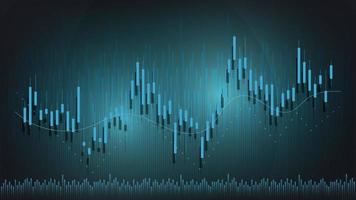 las estadísticas de negocios financieros con gráfico de barras y gráfico de velas muestran el precio del mercado de valores y el cambio de divisas en un fondo verde oscuro vector