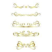 Conjunto de ornamento de caligrafía de líneas de remolino dorado aislado sobre fondo blanco vector