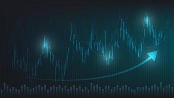 las estadísticas de negocios financieros con gráfico de barras y gráfico de velas muestran el precio del mercado de valores y el cambio de divisas en un fondo verde oscuro vector