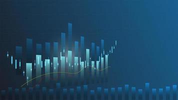 stock market and cryptocurrency trading chart concept. candlestick and bar graph with volume indicator show digital money or financial statistics and business earning management on blue background vector