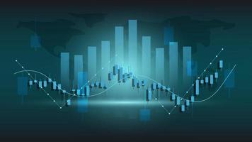 Financial business statistics with bar graph and candlestick chart show stock market price and currency exchange on dark green background vector