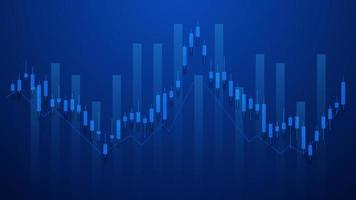 las estadísticas de negocios financieros con gráfico de barras y gráfico de velas muestran el precio del mercado de valores y las ganancias efectivas en el fondo azul vector