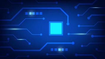 Hi tech digital circuit board. AI pad and electrical lines connected on blue lighting background vector