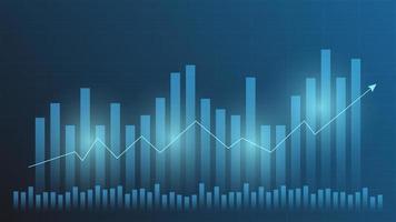 stock market and cryptocurrency trading chart concept. candlestick and bar graph with volume indicator show digital money or financial statistics and business earning management on blue background vector