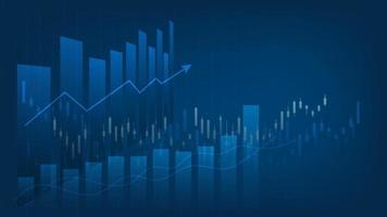 stock market and cryptocurrency trading chart concept. candlestick and bar graph with volume indicator show digital money or financial statistics and business earning management on blue background vector