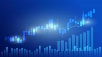 stock market and cryptocurrency trading chart concept. candlestick and bar graph with volume indicator show digital money or financial statistics and business earning management on blue background vector