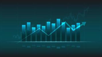 las estadísticas de negocios financieros con gráfico de barras y gráfico de velas muestran el precio del mercado de valores y el cambio de divisas en un fondo verde oscuro vector