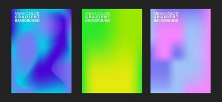 3 sets of abstract fluid mesh shape gradient background color. Modern vector template for brochures, flyers, covers, catalogs. Colorful liquid graphic composition
