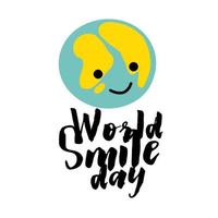 World smile day illustration with globe smiling face vector