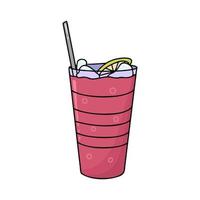 jugo de arándano en vaso, morse con cubitos de hielo. ilustración para impresión, fondos, cubiertas y embalaje. la imagen se puede utilizar para tarjetas de felicitación y carteles. aislado sobre fondo blanco. vector