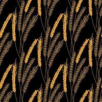 Seamless pattern with ears of wheat illustration on black background vector