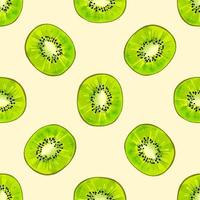 patrón sin costuras con ilustración de rodajas de kiwi sobre un fondo claro vector